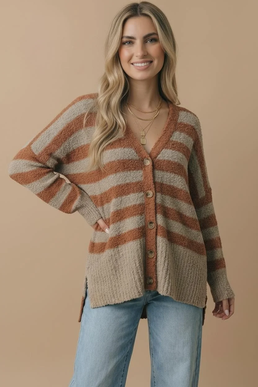 Striped Boucle Button Front Cardigan Sweater - Image 4
