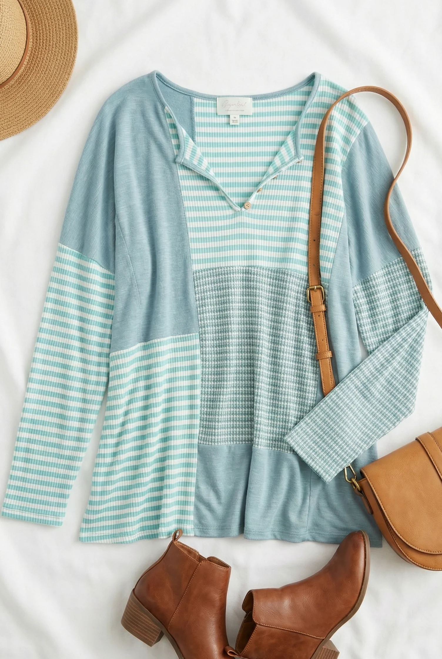 Plus Mixed Media Striped Top in Mint