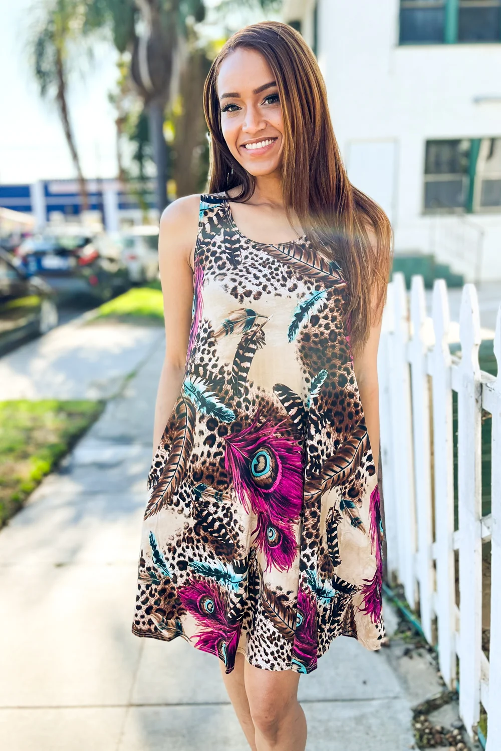 Plus Taupe Animal Design Pocketed Dress