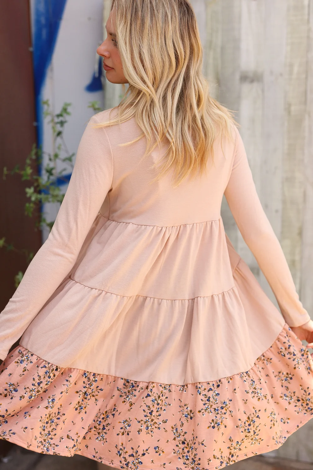 Taupe French Terry Floral Tiered Dress - Image 6