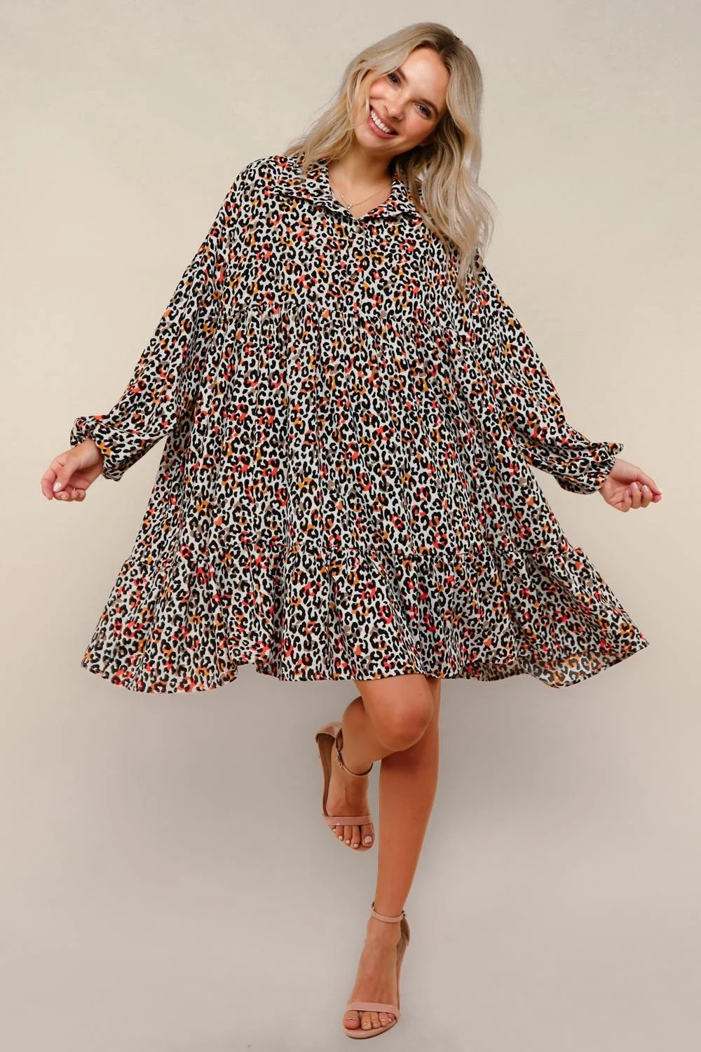 Taupe Oversized Leopard Print Woven Midi Dress ( 3pc ) - Image 5