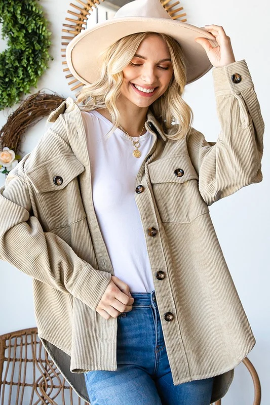 Taupe Ribbed Button Down Jacket