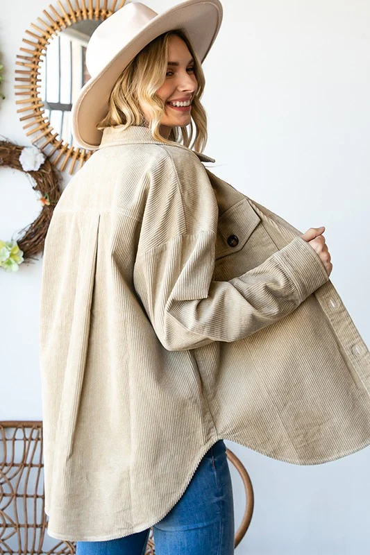 Taupe Ribbed Button Down Jacket - Image 2