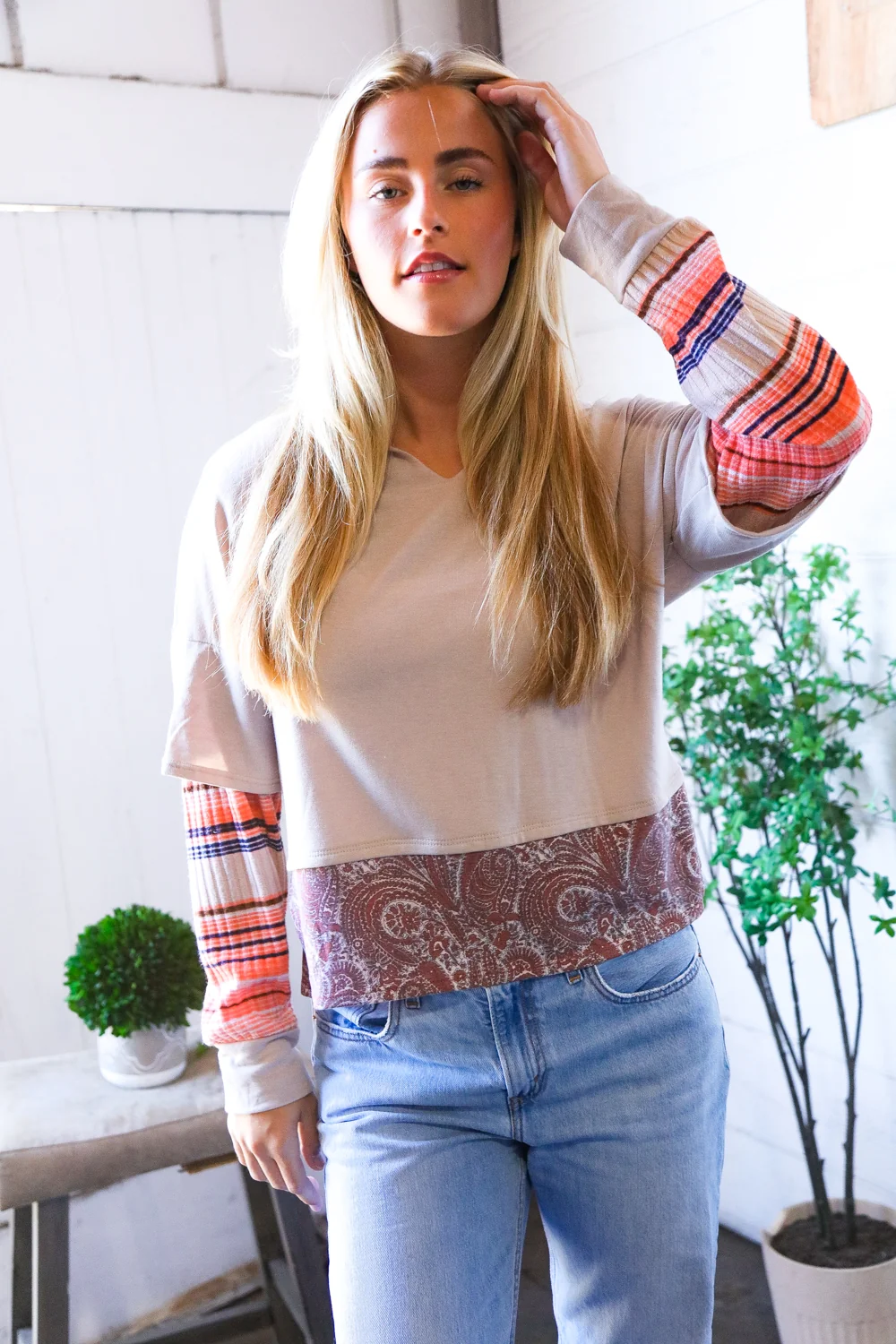Taupe Sleeve Design Top - Image 2