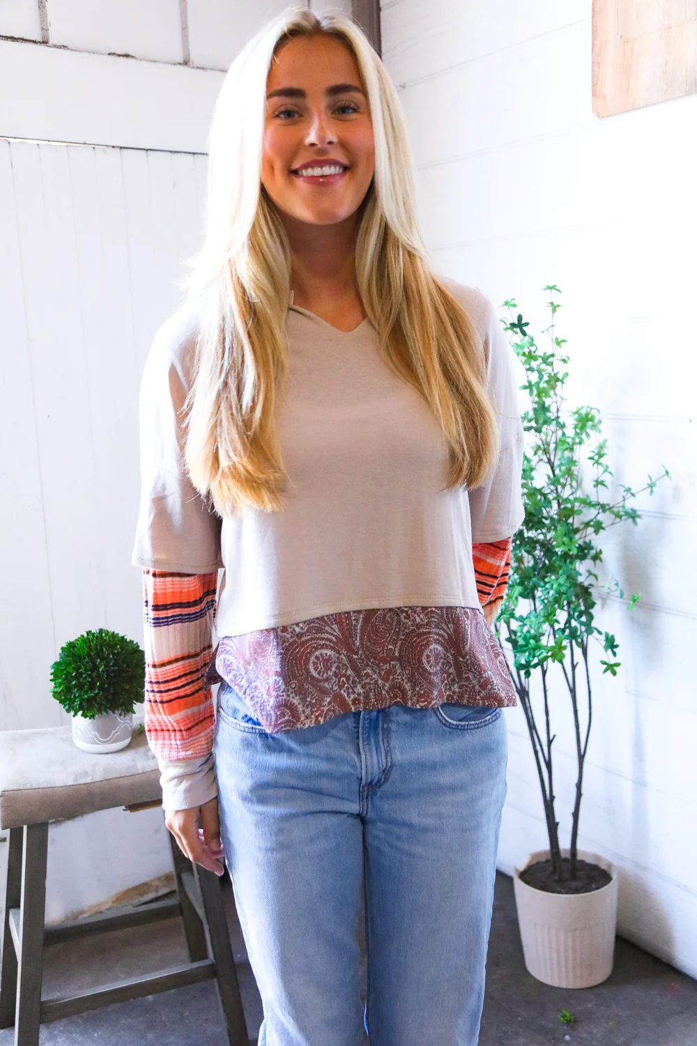 Taupe Sleeve Design Top - Image 3