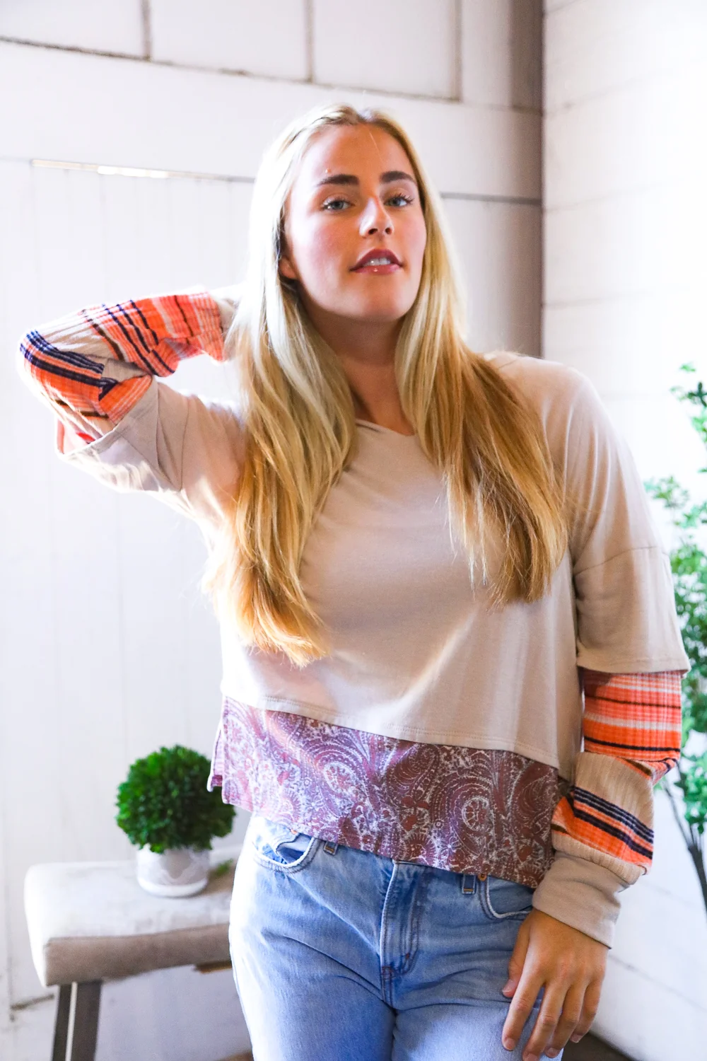 Taupe Sleeve Design Top - Image 4