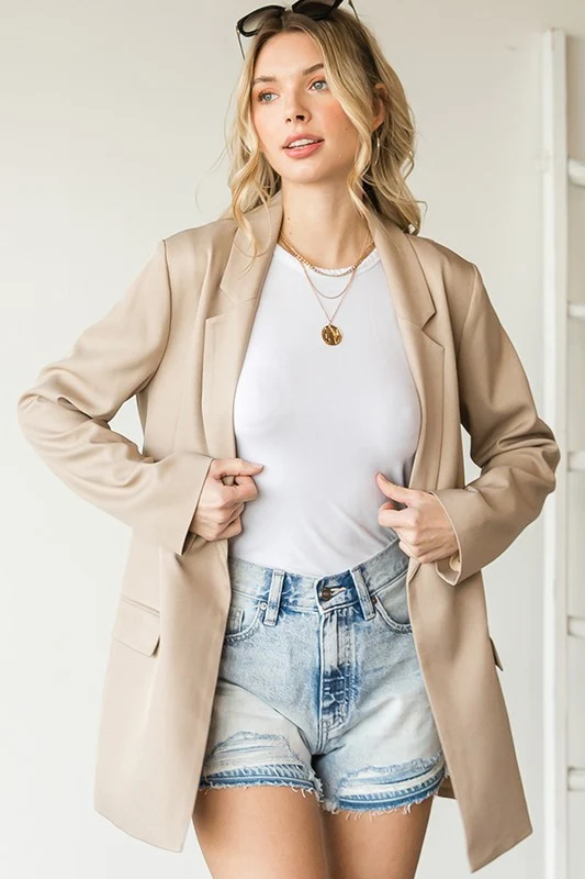 Taupe Textured Lined Blazer - Image 3