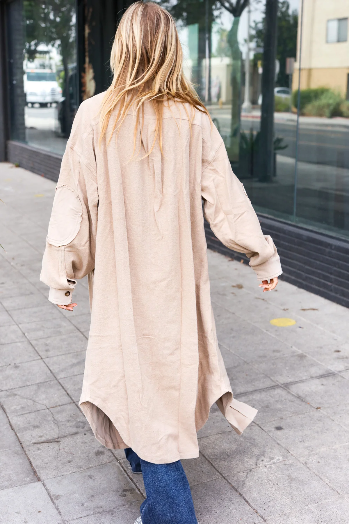 Taupe Textured Button Down Duster Coat - Image 11