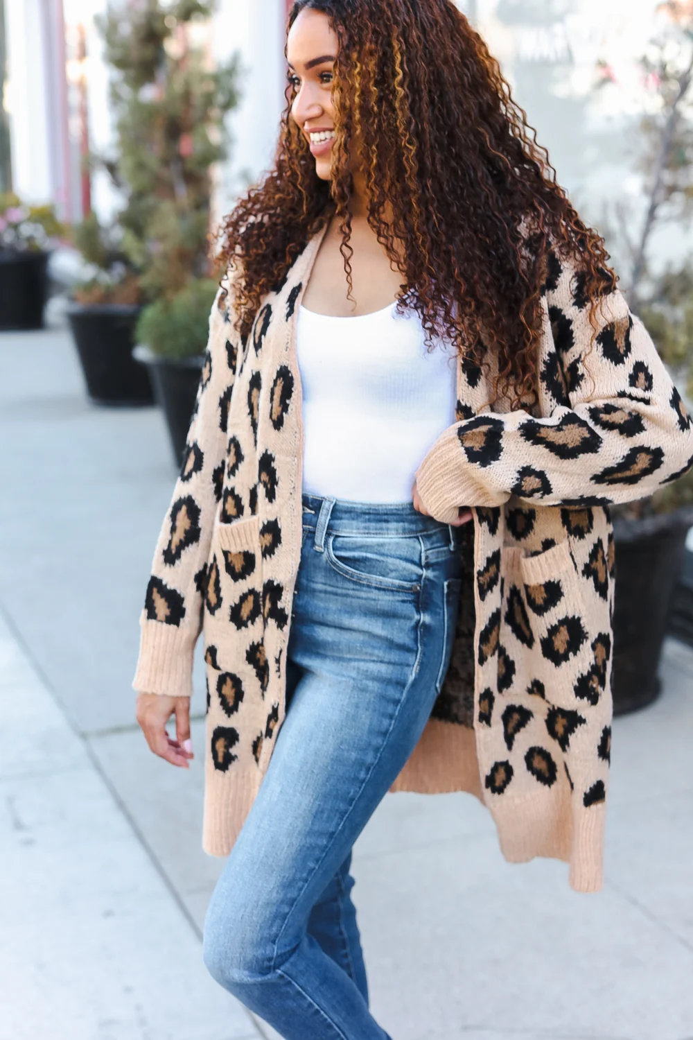 Taupe Thick knit Animal Cardigan - Image 3