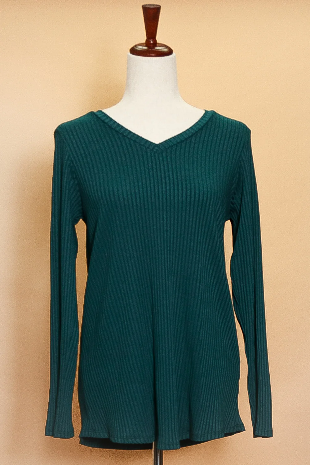 Teal Ribbed V Neck Top