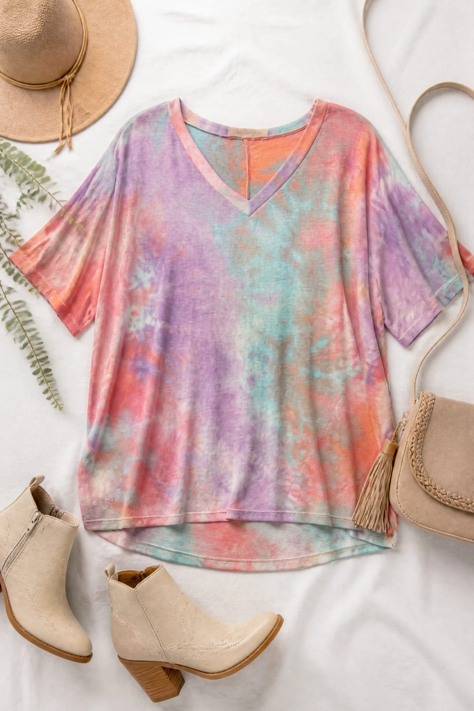 Tie Dye Dolman Sleeve V-Neck Top