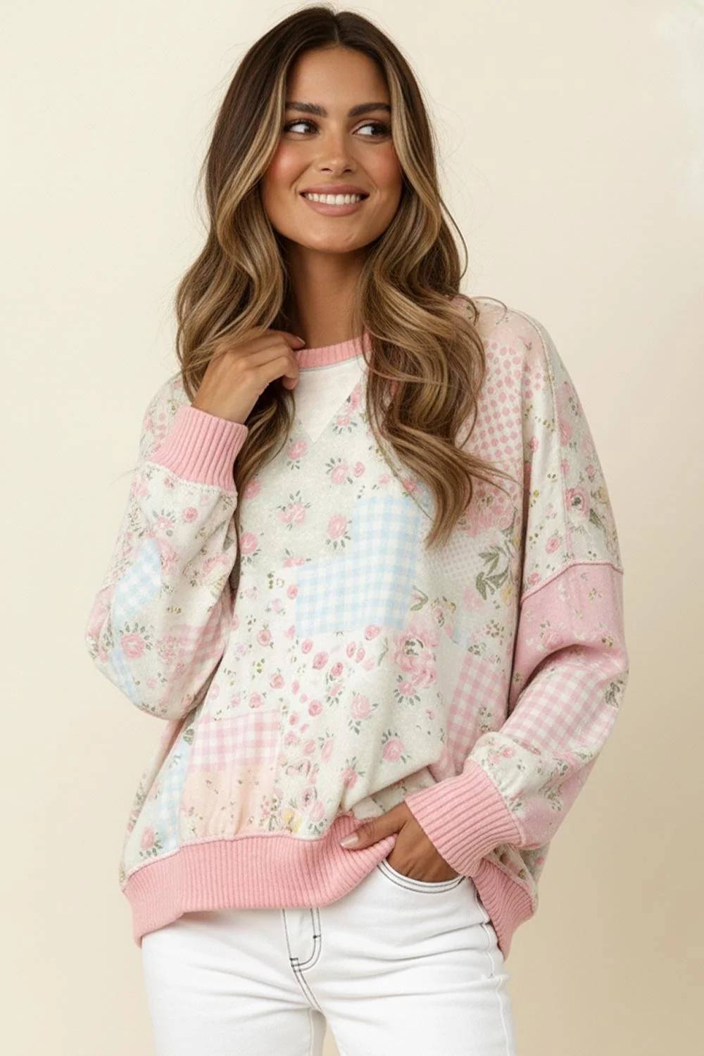 TRIANGLE OVERSIZED LONG SLEEVE PATCHWORK TOP - Image 3