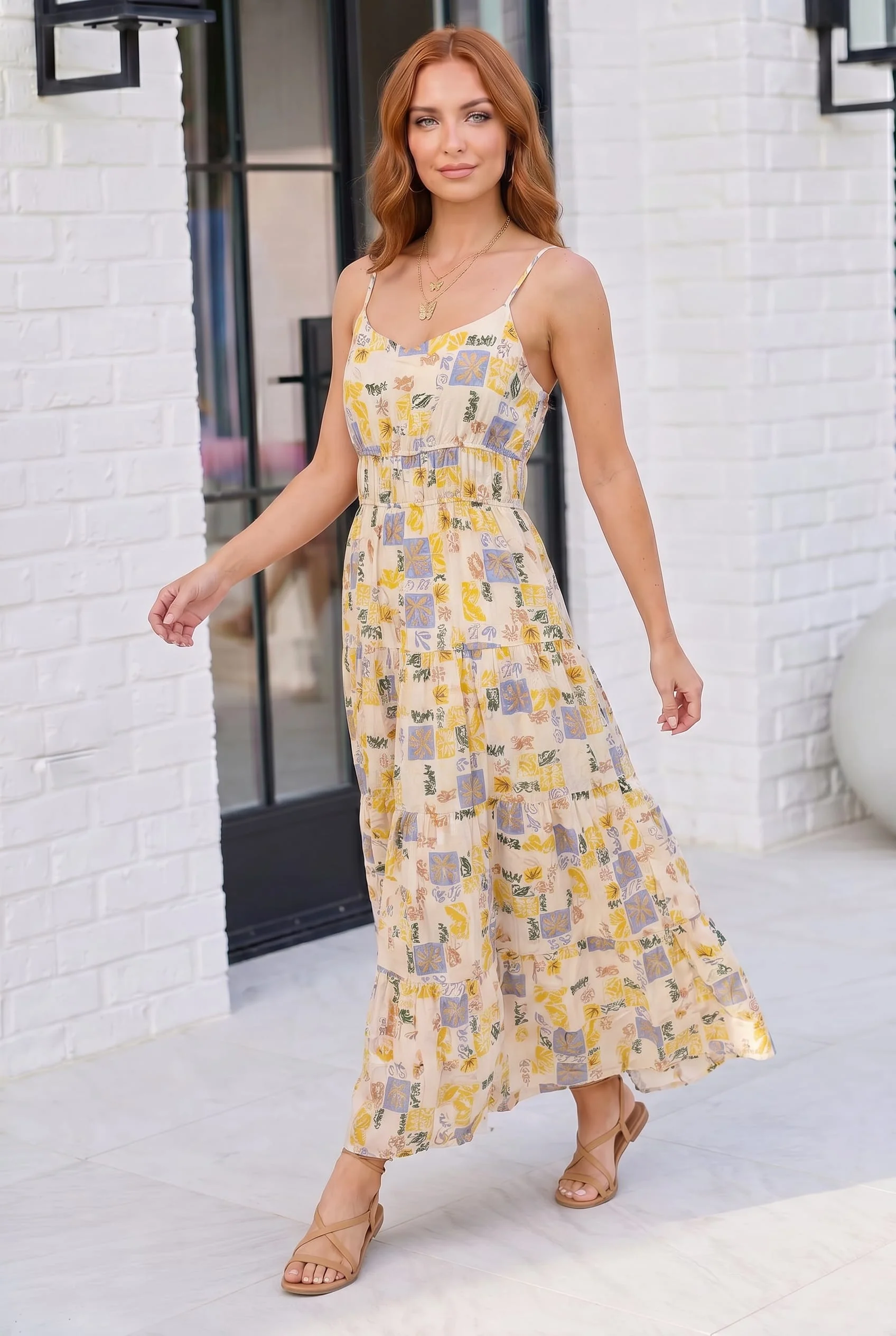 Tropical Patchwork Print Tiered Maxi Dress - Image 2