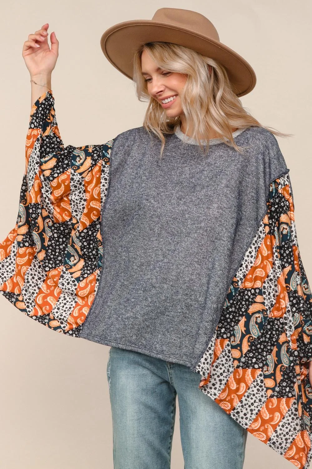 Two Tone French Terry Knit Top/Poncho - Image 4