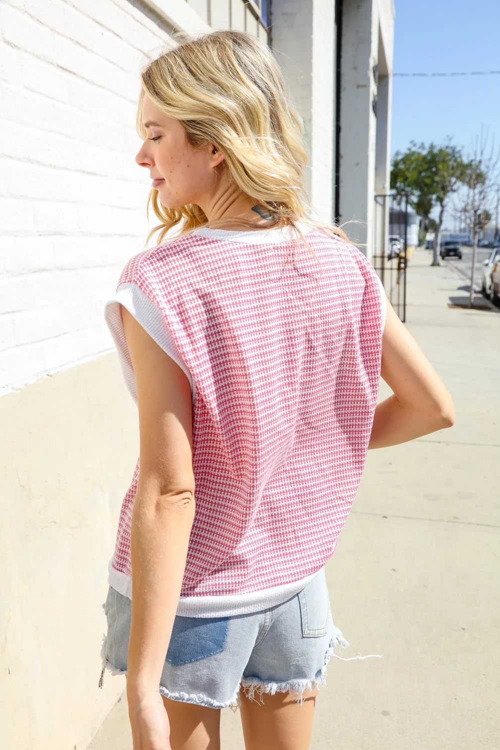 TWO TONE JACQUARD WAFFLE KNIT TOP - Image 4
