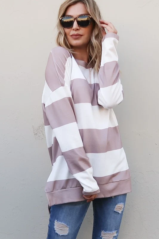 Wide Stripe Pullover Top With Side Slit - Image 2
