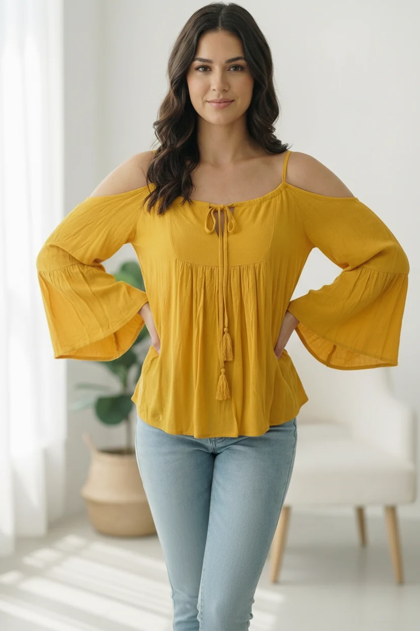 Yellow Cut Out Woven Top - Image 3