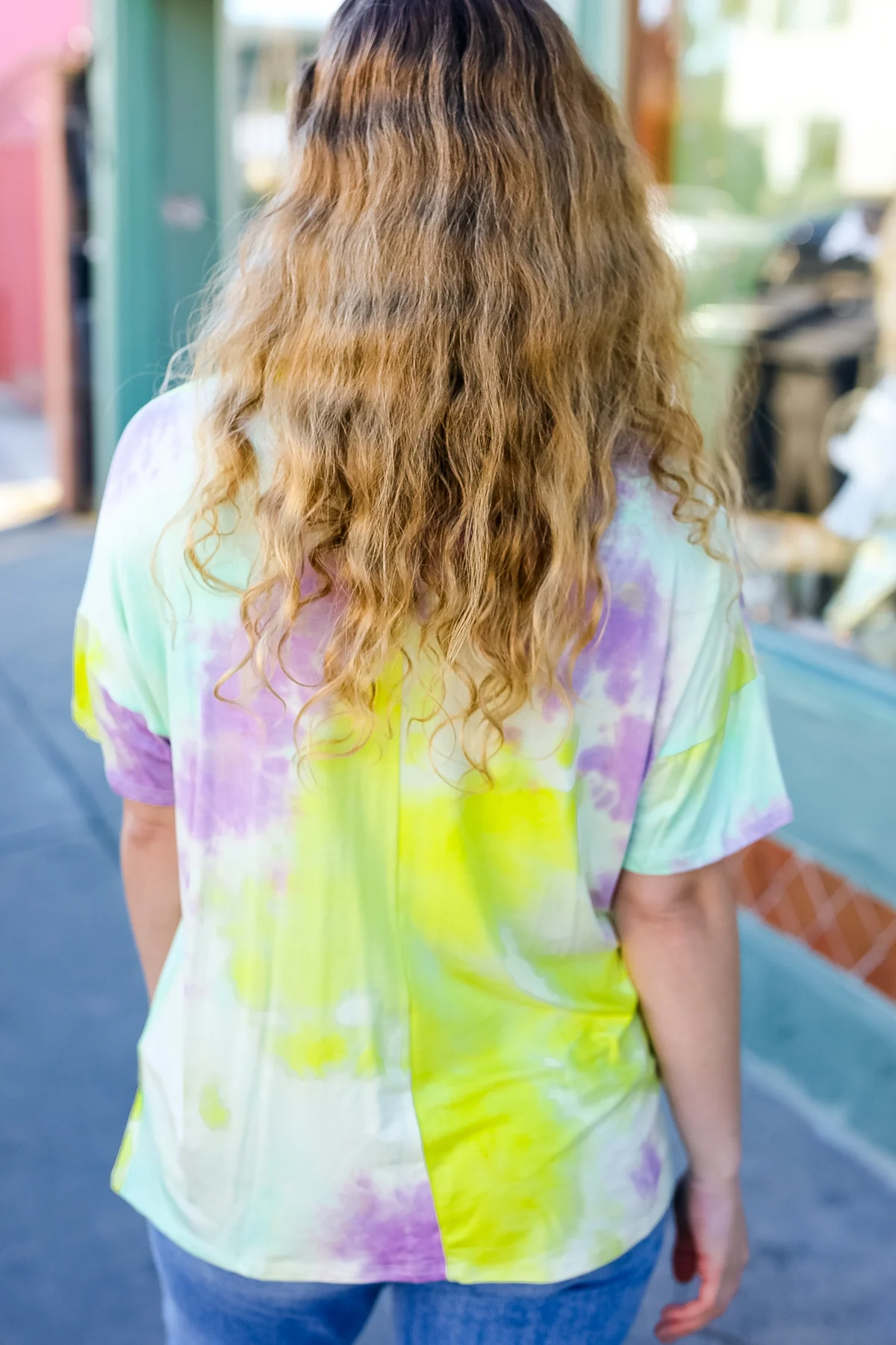 Yellow Mint & Lavender Mardi Gras Choker Neck Short Sleeve Top - Image 6