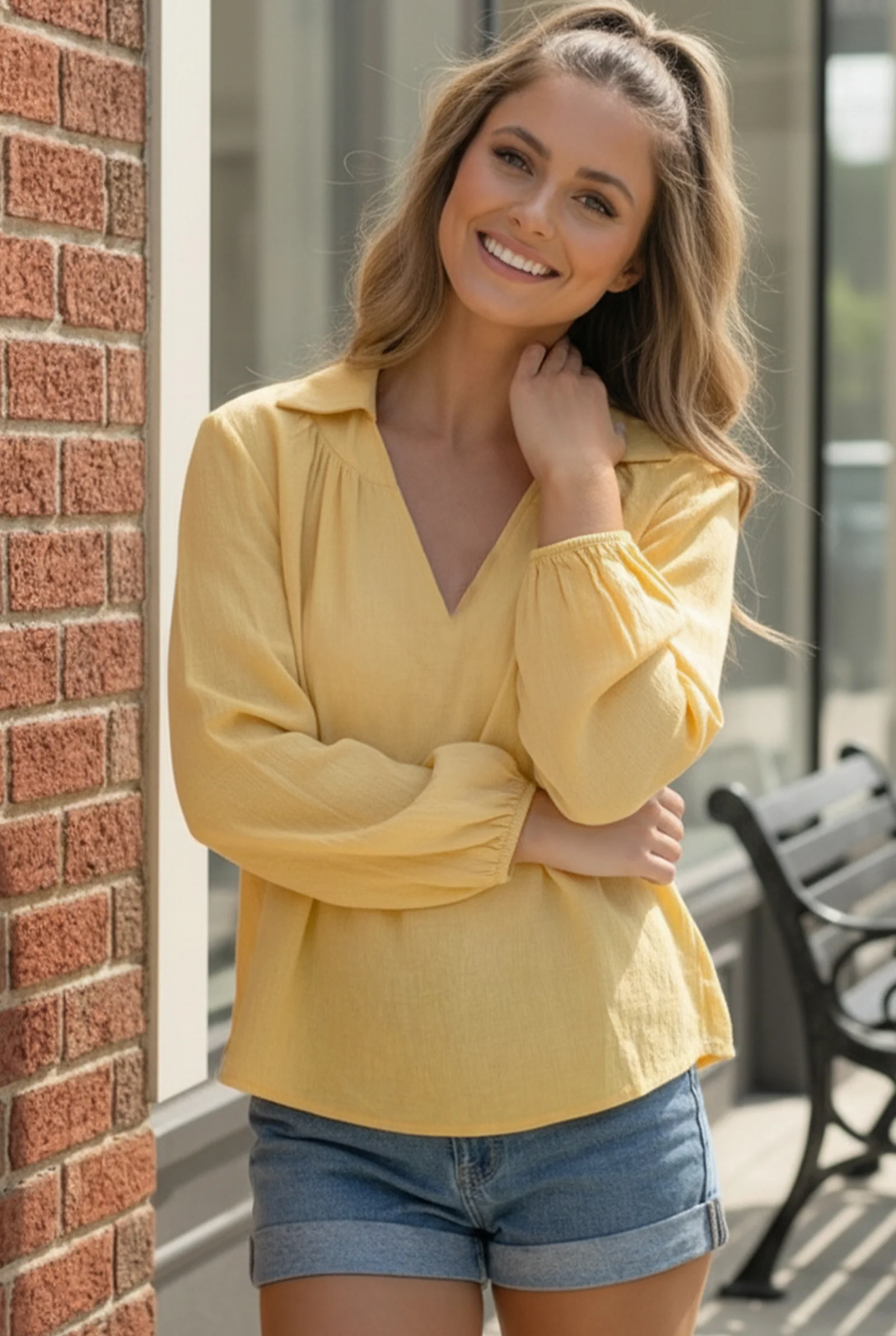 Yellow Woven Crepe Blouse - Image 2