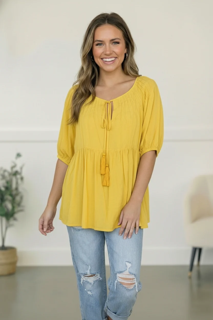 Yellow Woven Design Blouse - Image 2